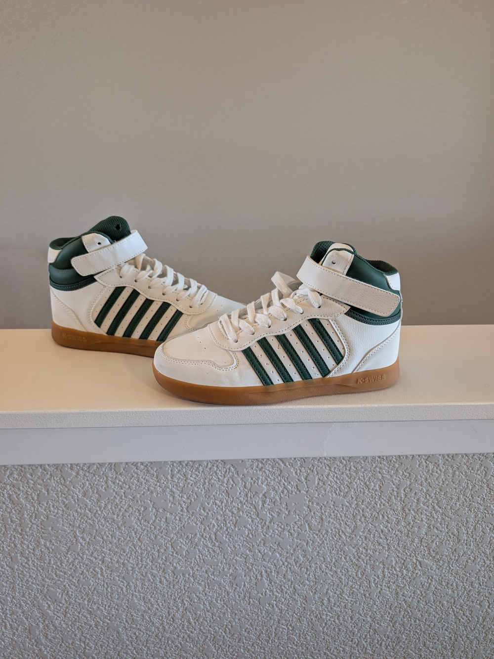 Kids High-Top K-Swiss Sneakers in White and Forest Green